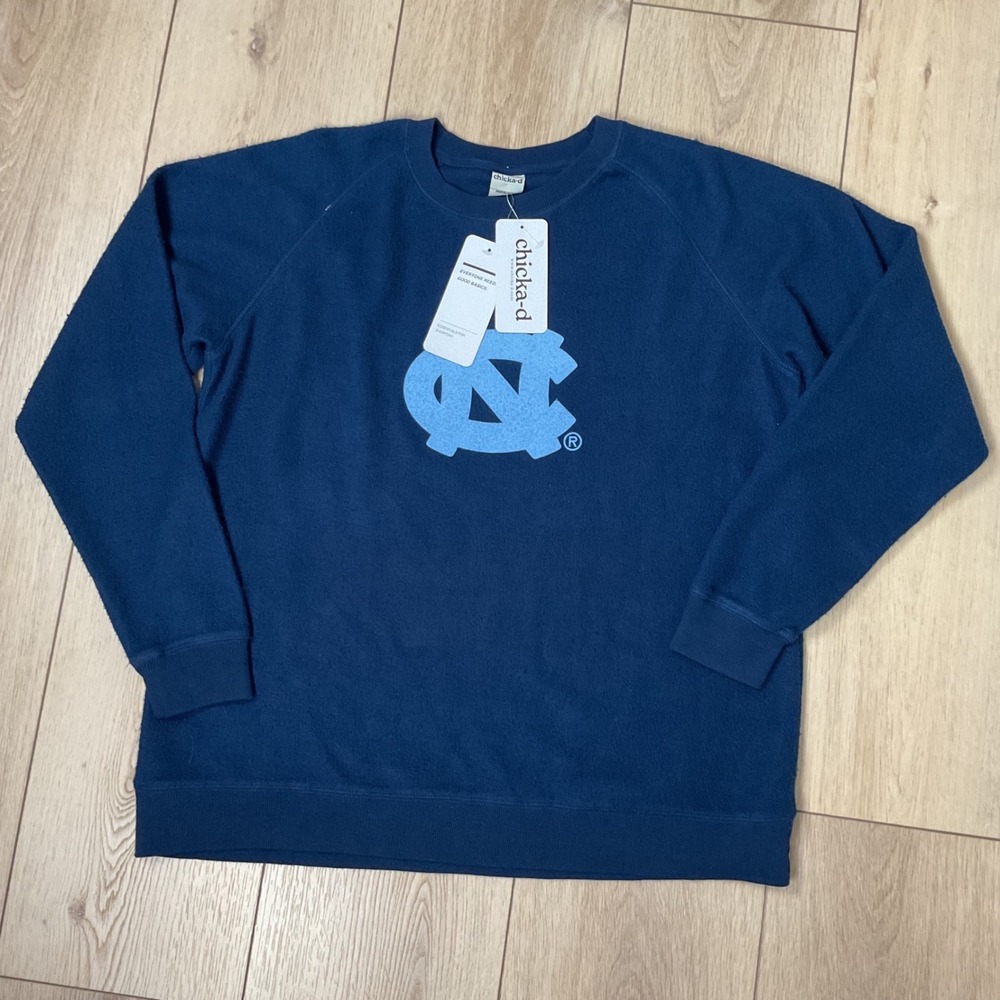 chicka-d UNC North Carolina Tar Heels Navy Blue Fuzzy Sweatshirt Womens XL New